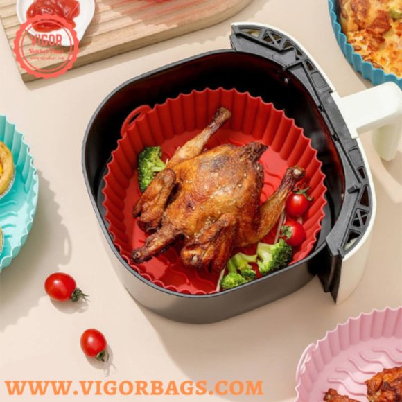 Silicone Non Stick Round Basket with Handles & 8 inch Basket Silicone Mat With H - Picture 9 of 14